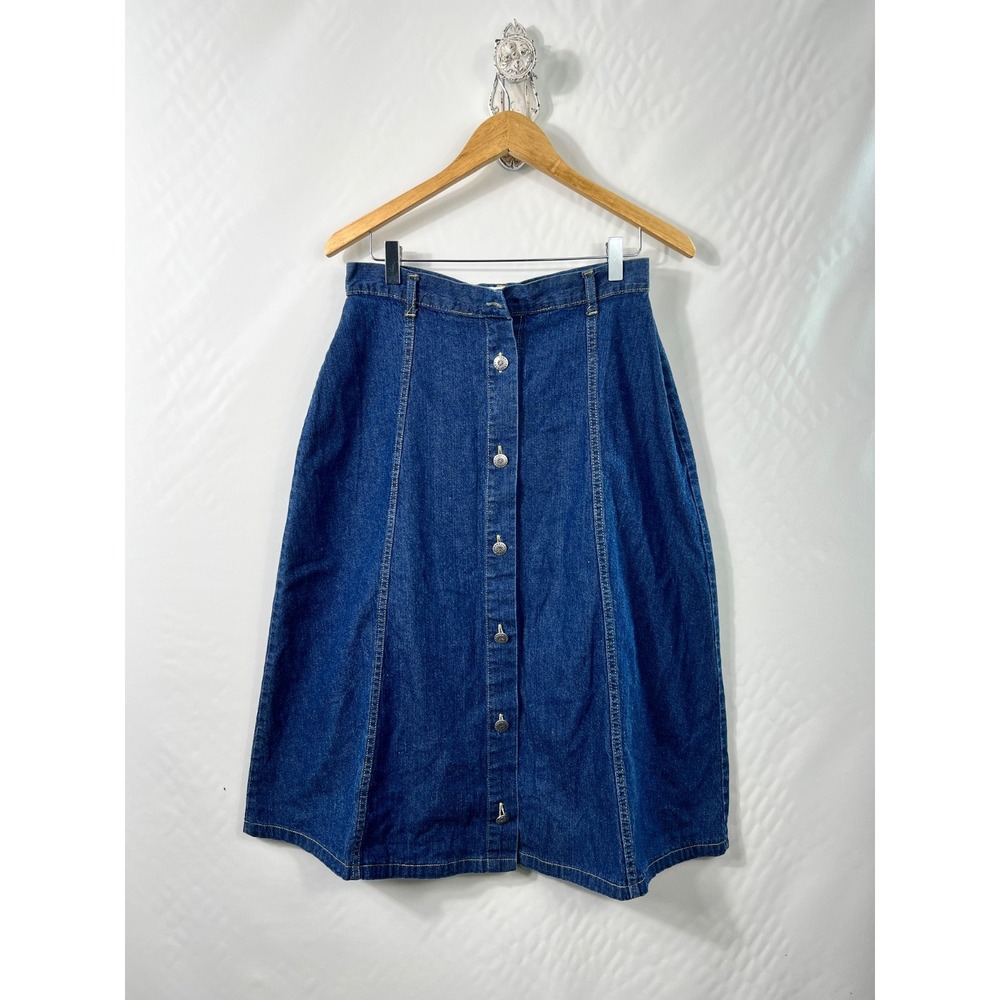 Honors Vintage Size 12 Skirt Blue Denim Midi Button Front Y2K 80s 90s Western